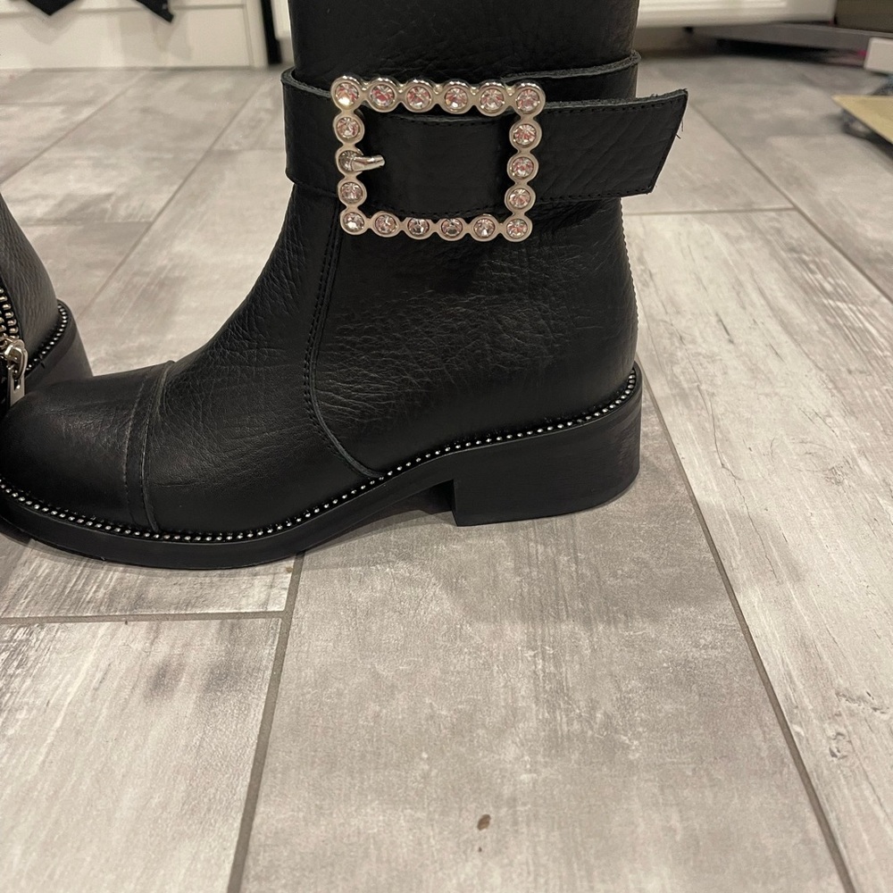 Zadig & Voltaire Leather Crystal Embellishment Moto Boots  size 6 - Picture 5 of 11